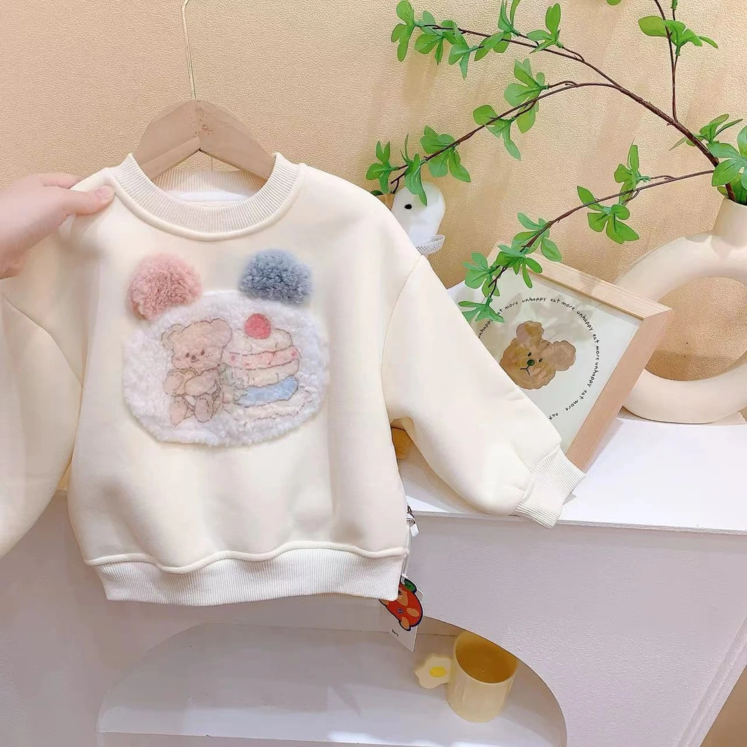 女童杏色卡通800克厚绒卫衣（YX-258530-冬A）