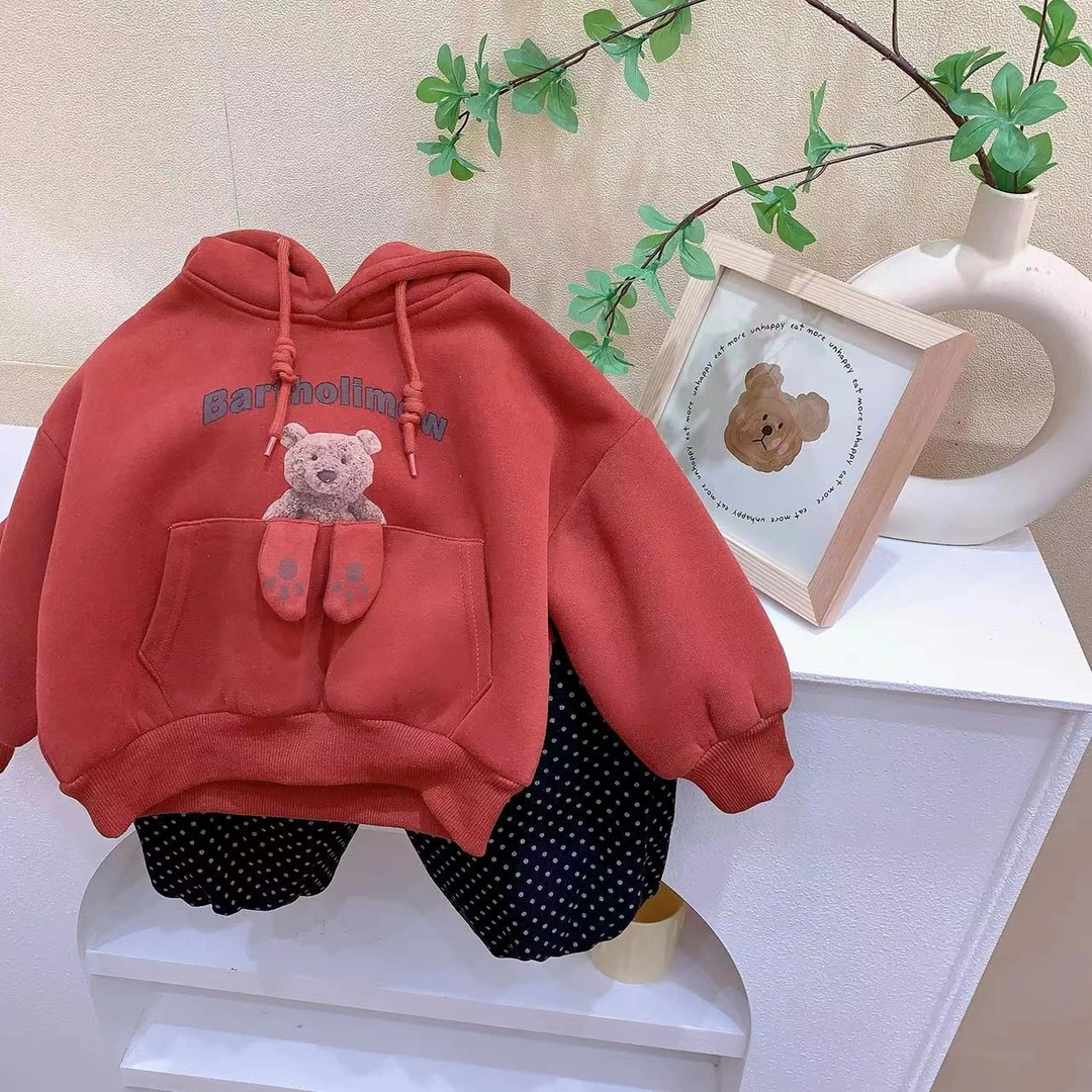 女童红色卡通800克厚绒连帽卫衣（YM-7139-冬A）