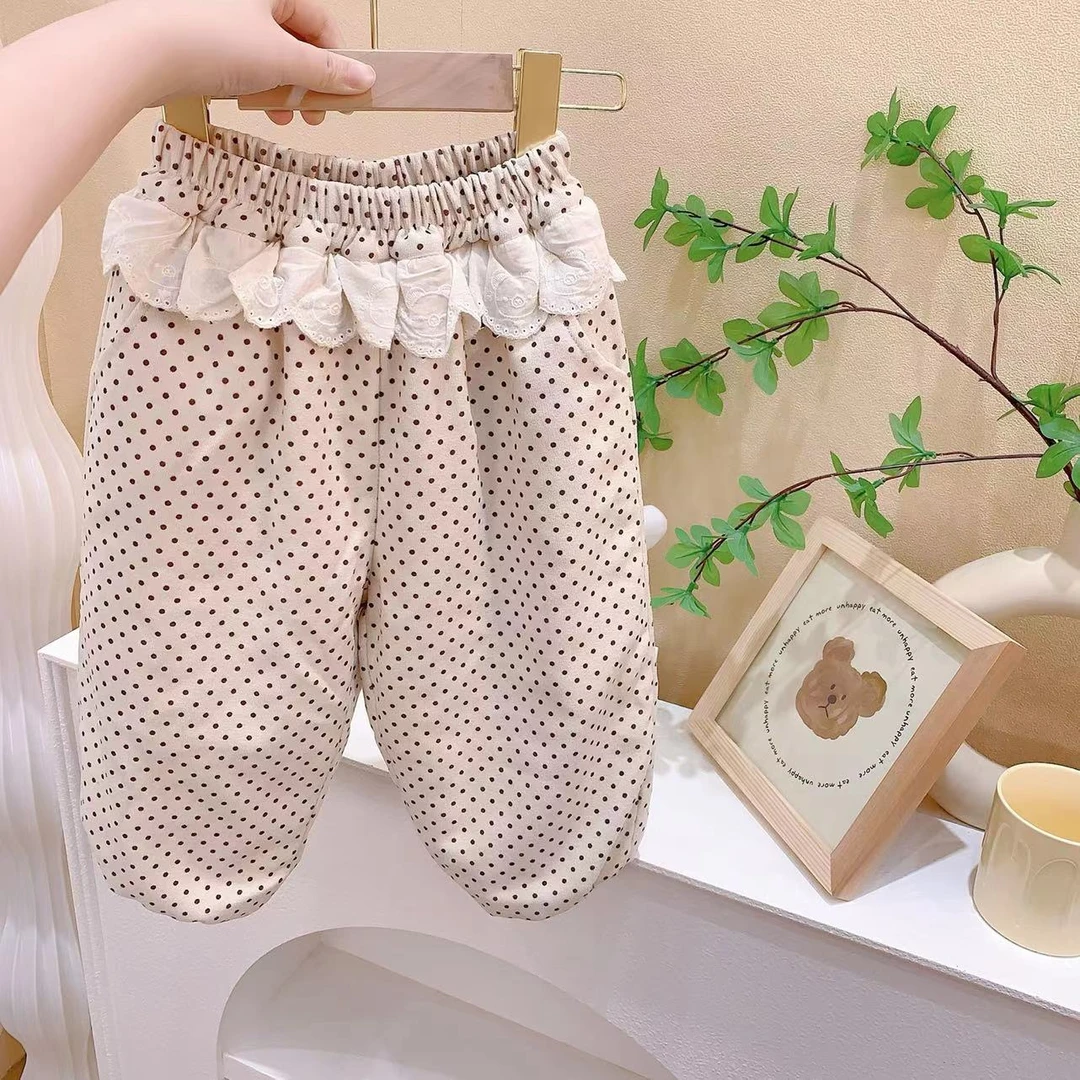 女童杏色波点蚕丝棉休闲裤（YX-256258-冬A）