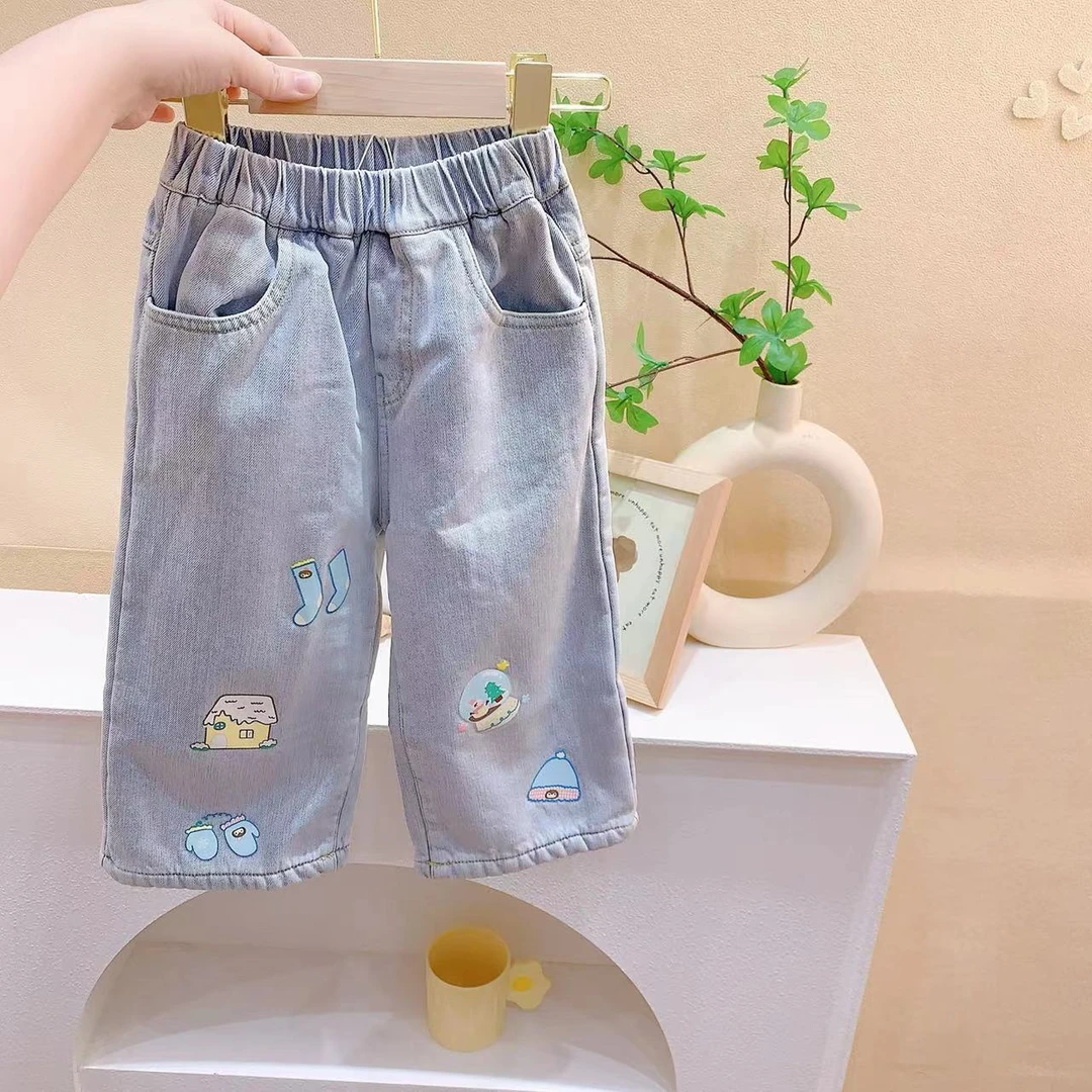 女童蓝色卡通一体绒加绒牛仔裤（CXQ-3260-冬）