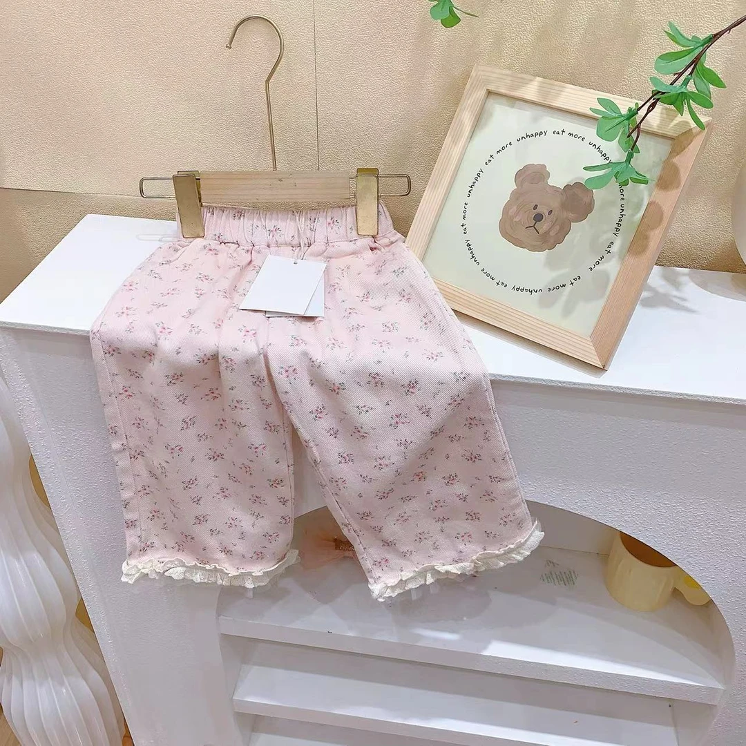 秋季新品-女童粉色碎花休闲裤（uu-1064）