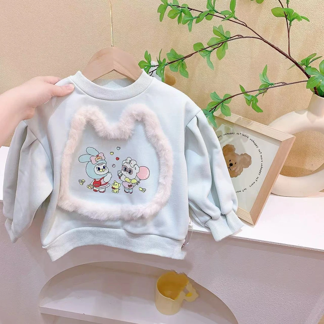 女童绿色卡通一体绒加绒卫衣（CXQ-3287-冬）