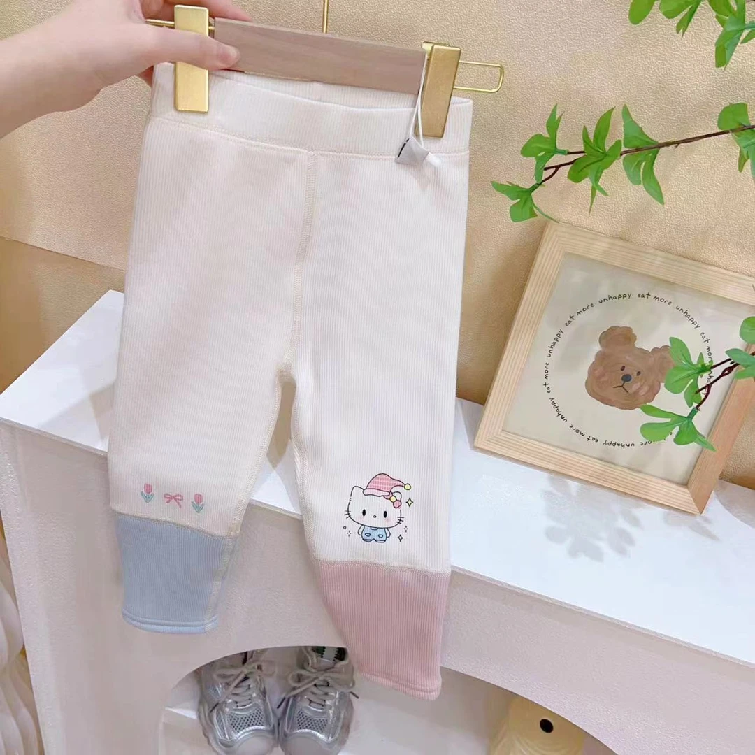 女童杏色卡通一体绒加绒打底裤（YX-256169-冬）