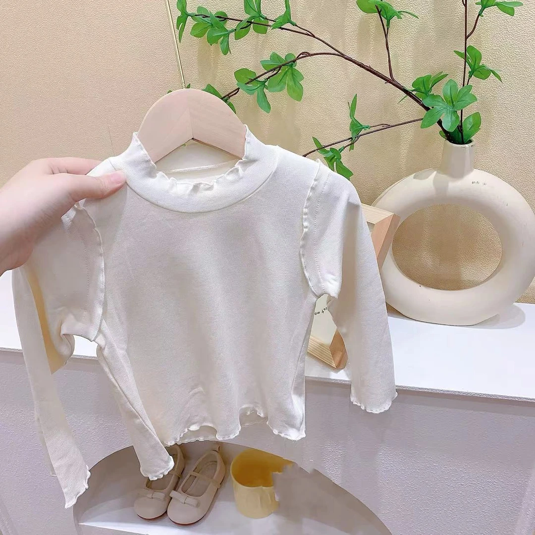 秋季新品-女童杏色木耳边打底衫（SY-863123）