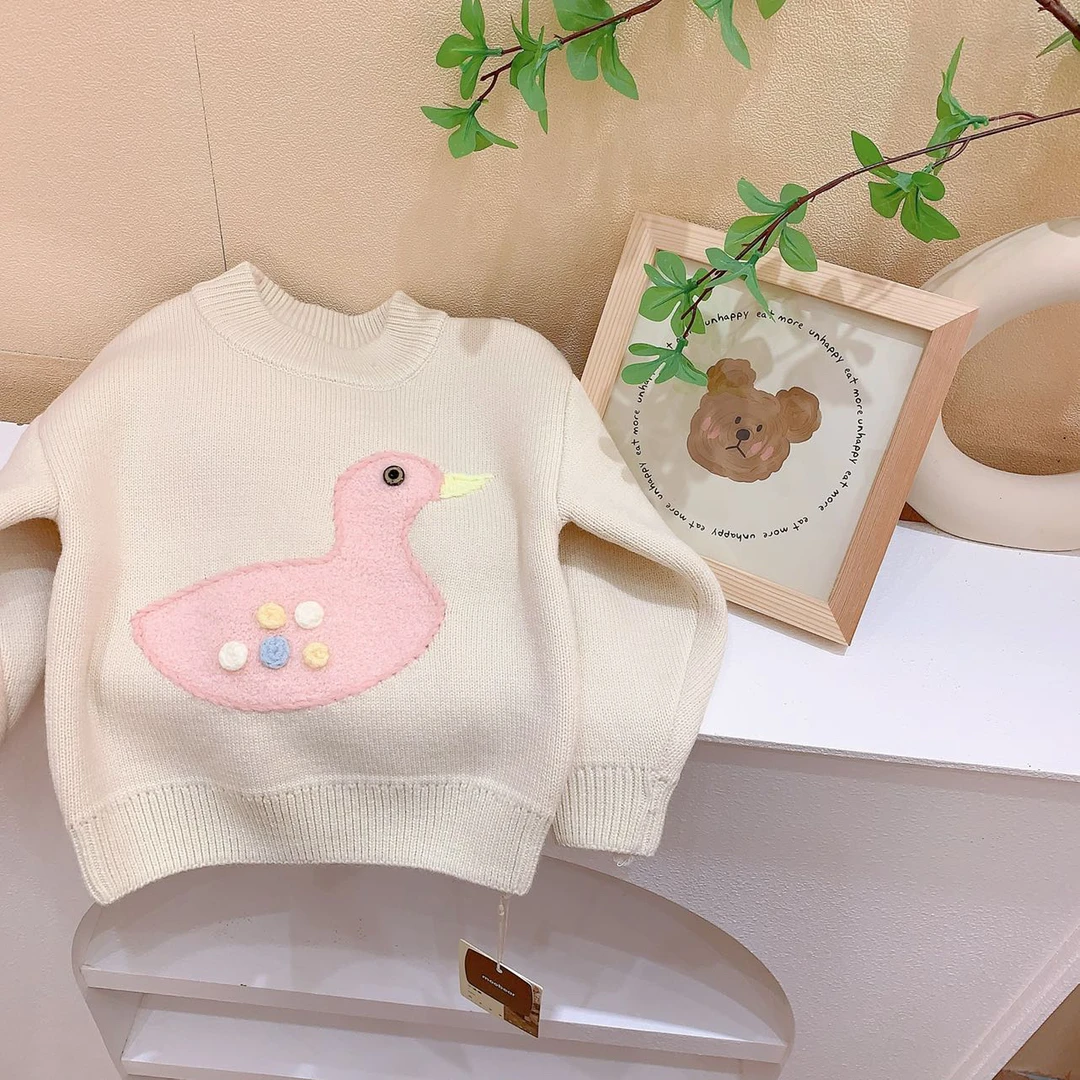 女童米色卡通一体绒加绒毛衣（XMX-8859-冬A）