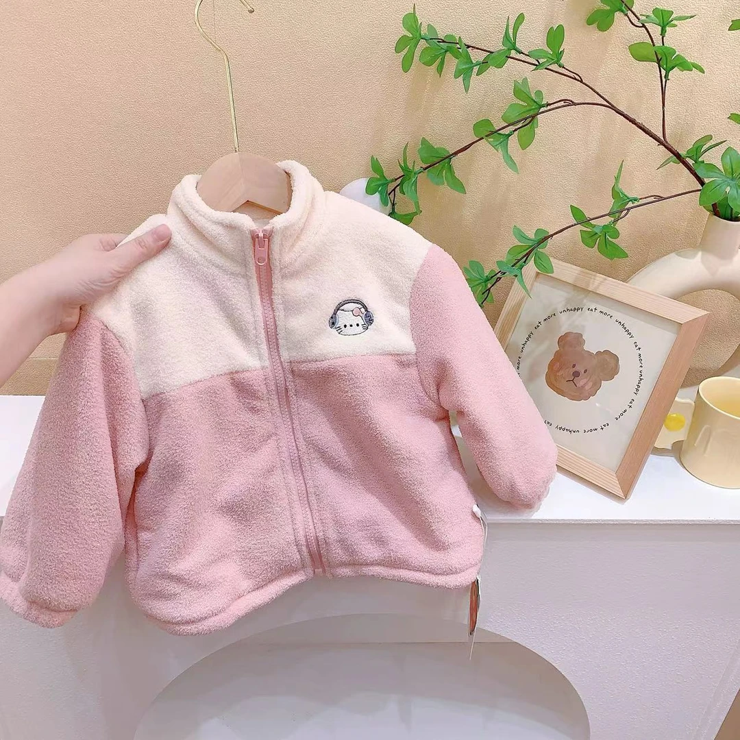 女童粉色卡通双层加绒外套（YX-258396-冬A）