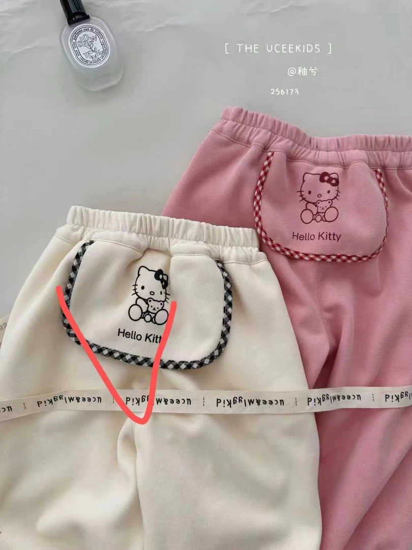 女童杏色卡通一体绒加绒休闲卫裤（YX-256173-冬）