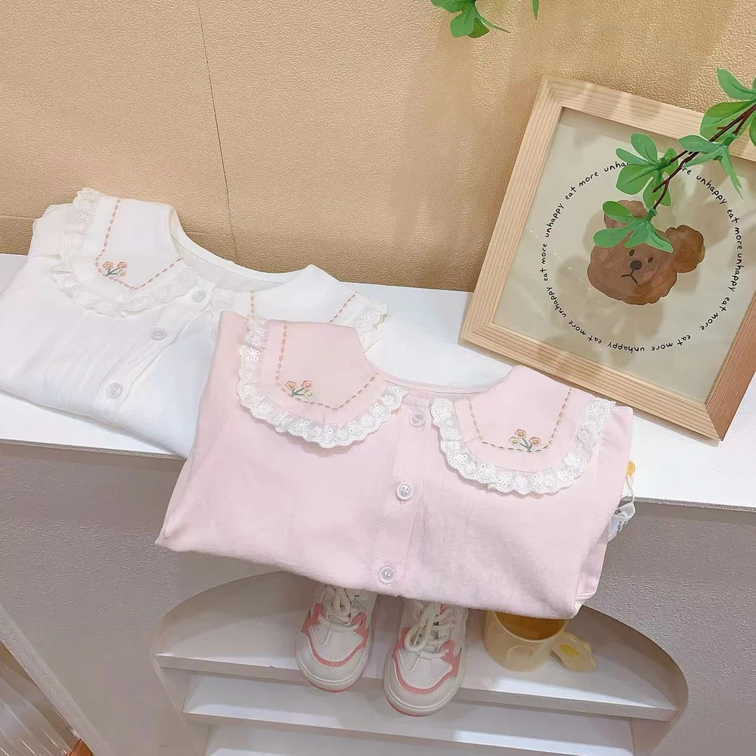 秋季新品-女童刺绣花朵娃娃衫（XS-8116）