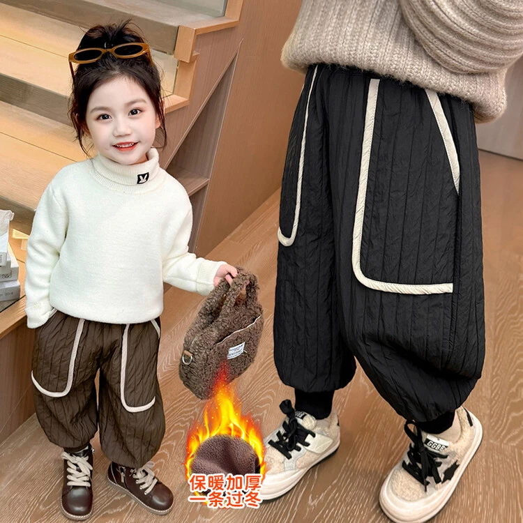 女童加绒裤子2024新款冬季儿童洋气宝宝冬季外穿宽松加厚保暖裤潮