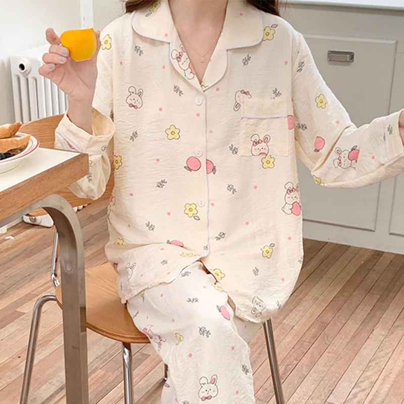 云朵棉女士睡衣春秋季2024新款可爱女生可外穿大码长袖家居服套装