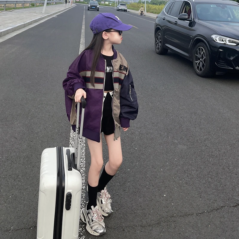 女童秋季外套2025新款洋气大儿童美式穿搭棒球服女孩时髦潮酷6-12