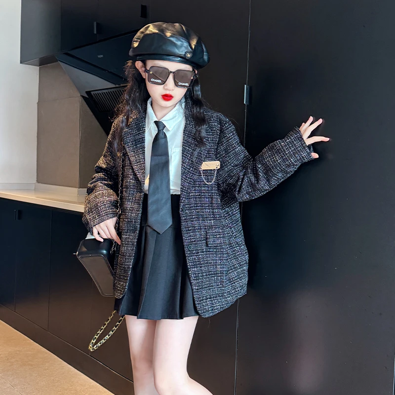 女童西装外套春秋款2025新款儿童女孩小香风秋装女大童休闲套装