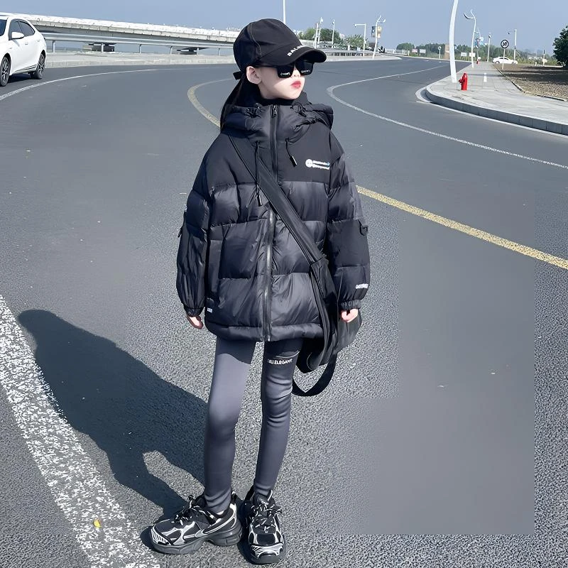 女童装羽绒服2024新款儿童拼色连帽加厚保暖外套中大童洋气冬装潮