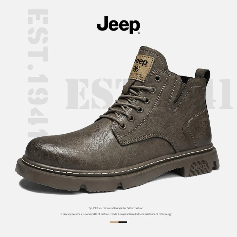 JEEP/吉普男鞋秋季新款马丁靴舒适真皮百搭男士皮鞋商务户外鞋