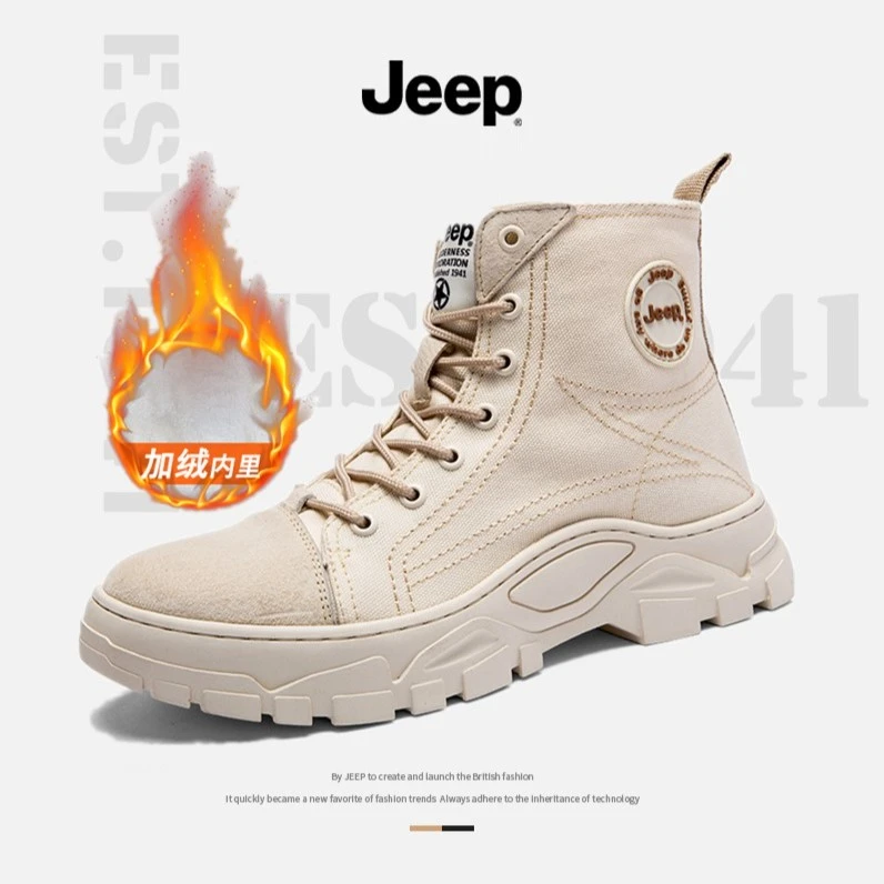 JEEP/吉普马丁靴冬季时尚百搭休闲帆布工靴男士加绒加厚保暖棉鞋