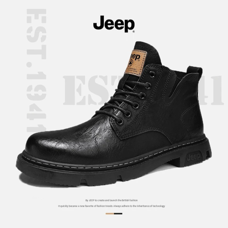 JEEP/吉普男鞋秋季马丁靴百搭真皮休闲皮鞋男士高帮复古英伦风鞋