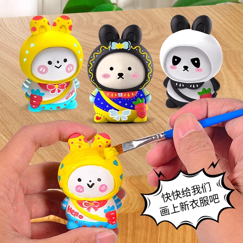 石膏娃娃白坯手工涂鸦画画可爱背包熊公仔儿童玩具男女孩石膏兔宝