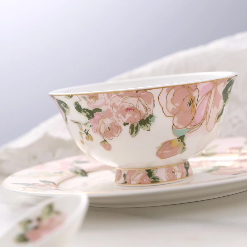 Nosin/诺轩轻奢小清新野玫瑰餐碗4.5英寸碗