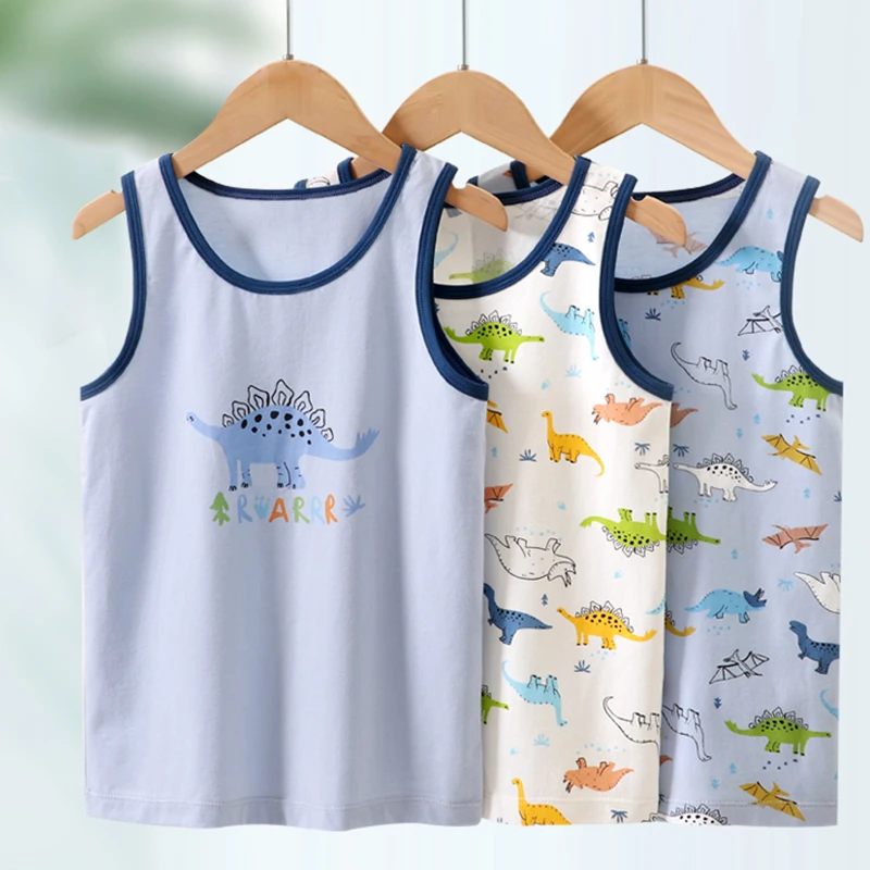 儿童背心莱卡棉3件装男童内穿打底透气吸汗上衣中大童针织小背心