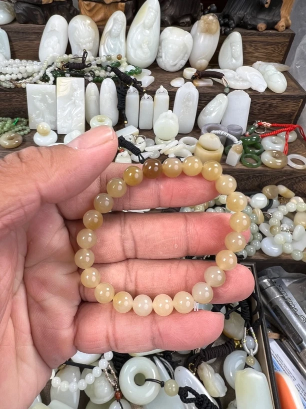 和田玉唐色手串卡8