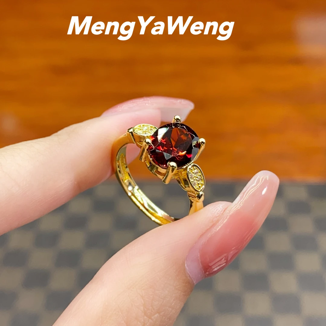 铜合金合成锆石戒指 【k3247】8X10mm石榴红人工宝镶嵌轻奢