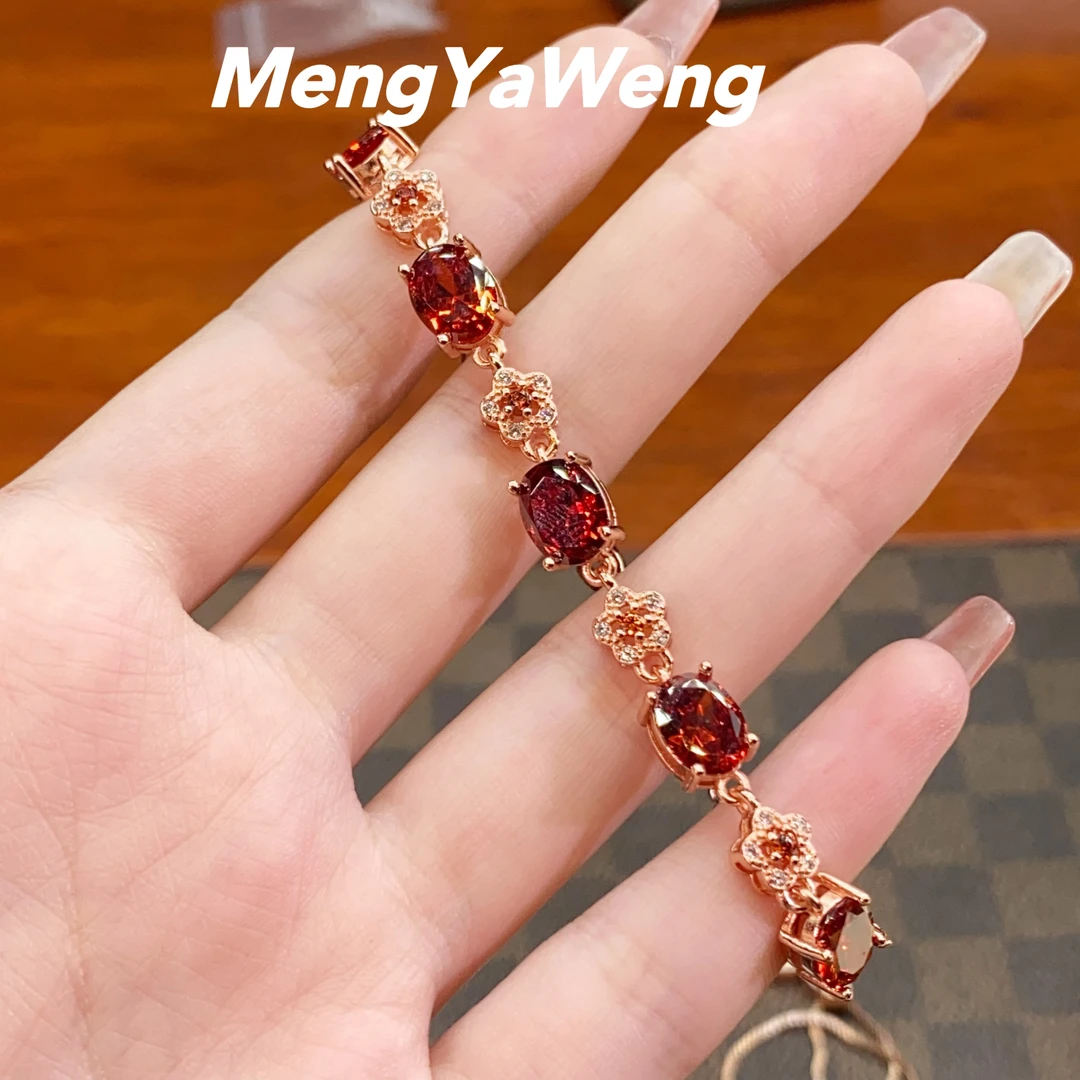 手链 【k3132】石榴红人工宝镶嵌轻奢【四叶花】设计