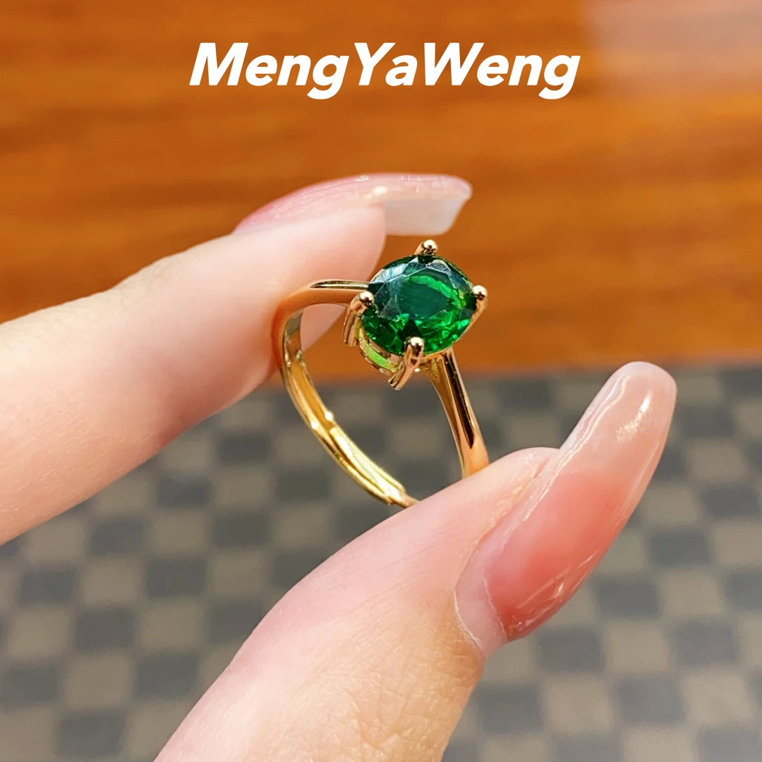 925银合成锆石戒指 【k3228】绿色人工宝镶嵌轻奢设计【春夏】