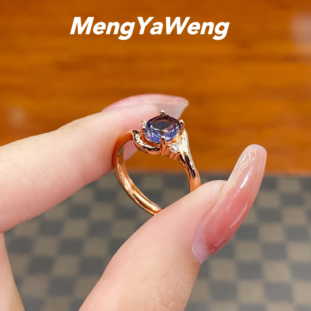 铜合金合成锆石戒指 【k3263】6X8mm紫色人工宝镶嵌轻奢