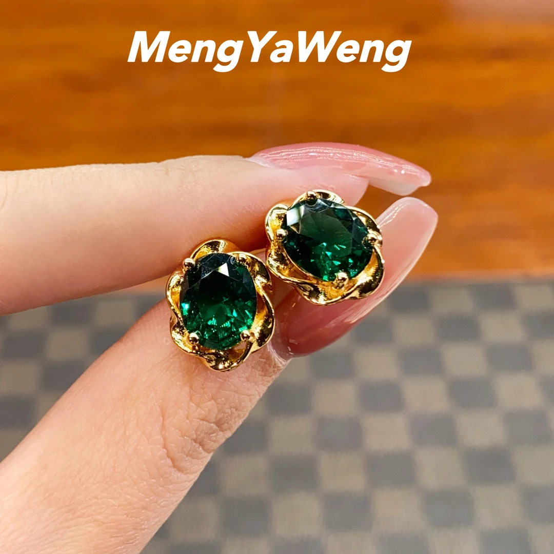 925银针耳钉【k3131】8X10mm绿色鸽子蛋人工宝【绿山茶花】