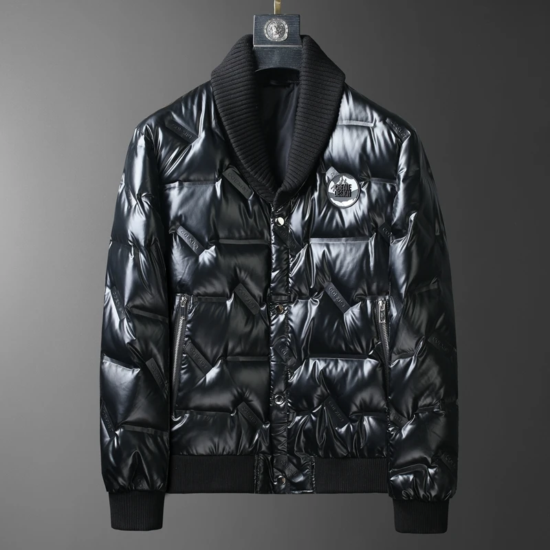 古利施普冬款男士羽绒服高品质针织领亮面防风短款休闲羽绒外套