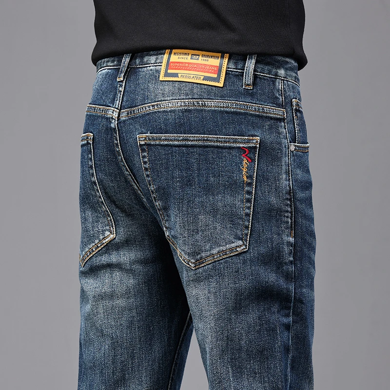 古利施普男士牛仔裤春秋水洗复古直筒宽松时尚怀旧蓝合体直筒裤