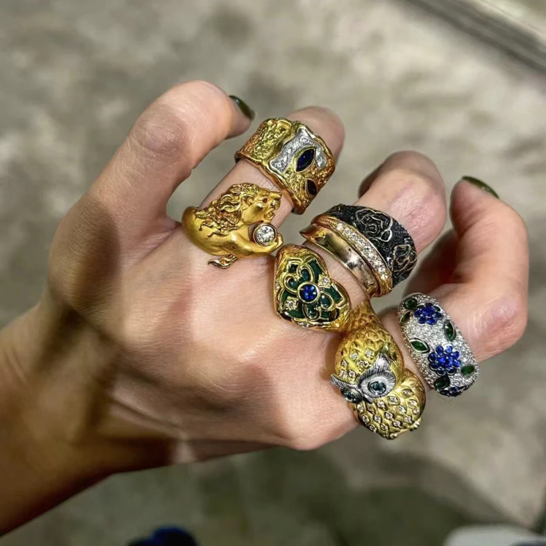 铜合金戒指 复古vintage中古款手工时尚烧蓝民族风个性百搭杂志款