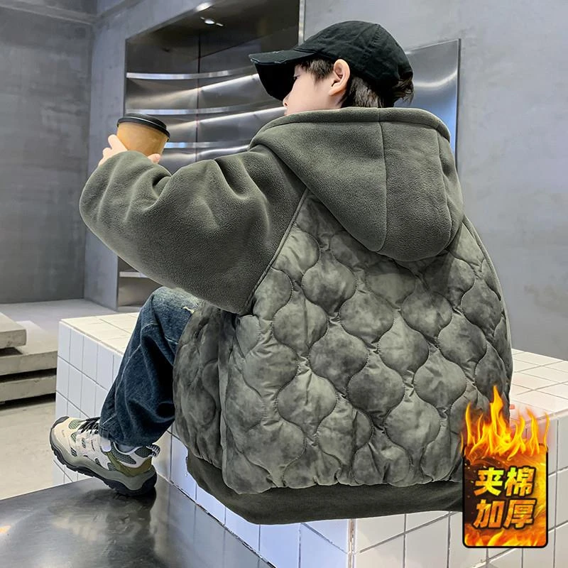 儿童装男童冬装加厚外套2025新款中大童秋冬款男孩冬季夹棉棉服潮