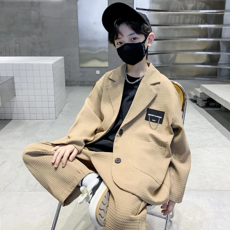 男童西装休闲套装2025秋装男孩西服高端礼服儿童酷帅气中大童潮酷