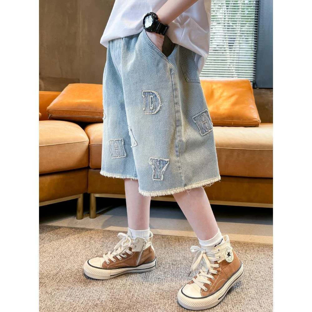 儿童装男童夏装裤子薄款中裤2025新款中大童夏季牛仔夏款男孩短裤