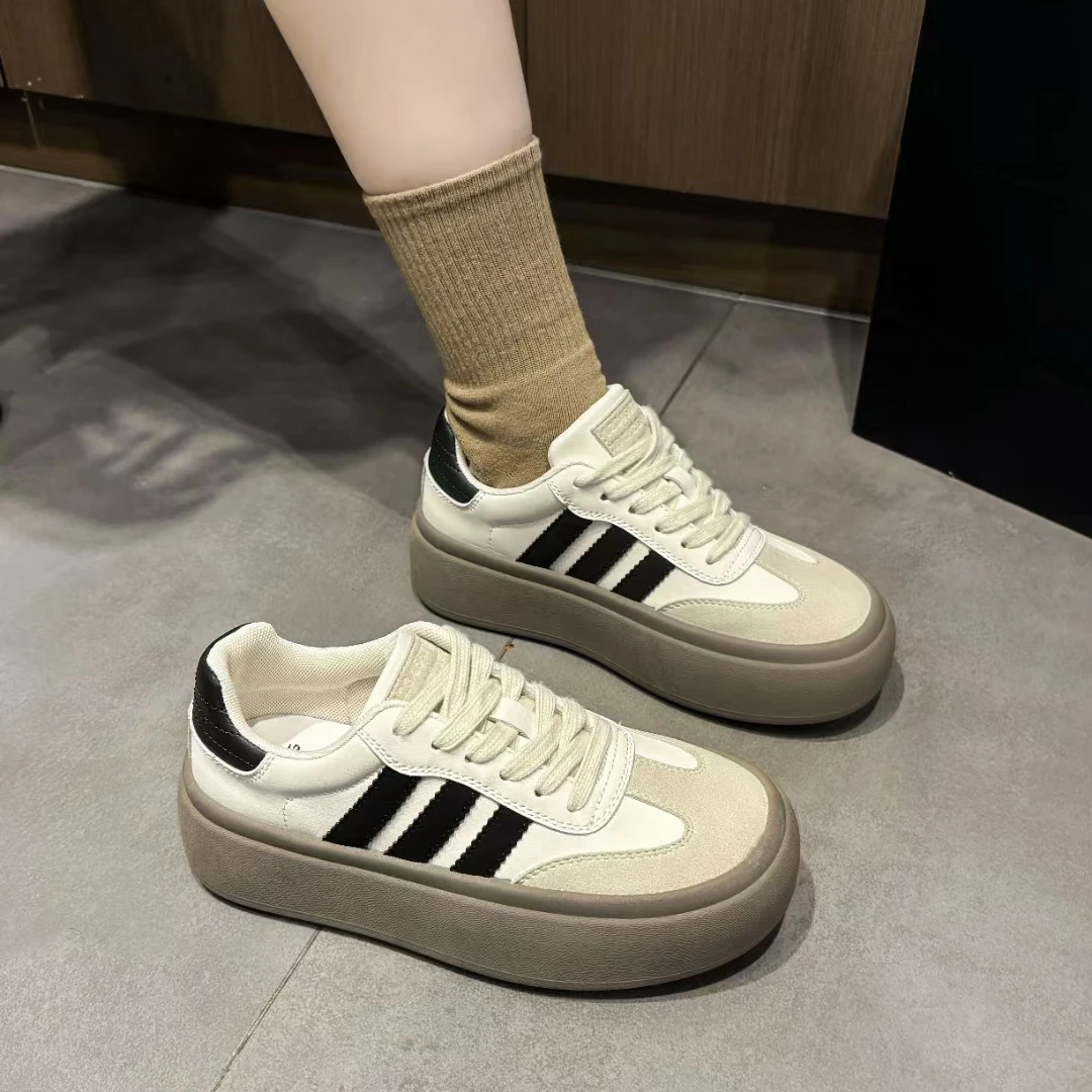拼色德训鞋女2024秋季新款百搭复古系带休闲板鞋面包鞋M1011
