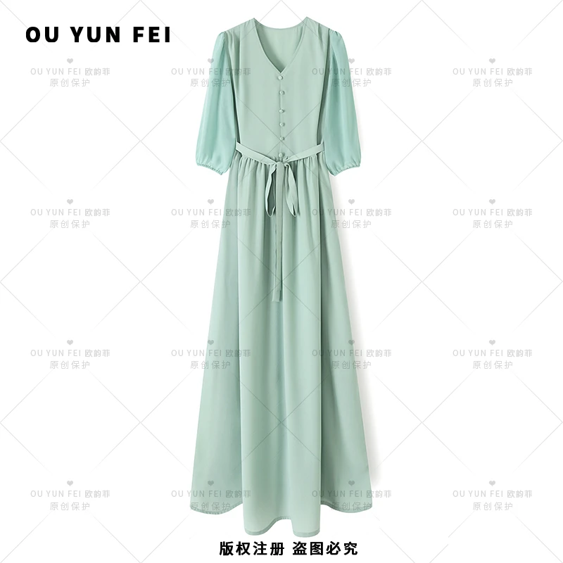 纯色连衣裙夏季气质显瘦轻奢高档女装优雅高级感时尚长裙X9269