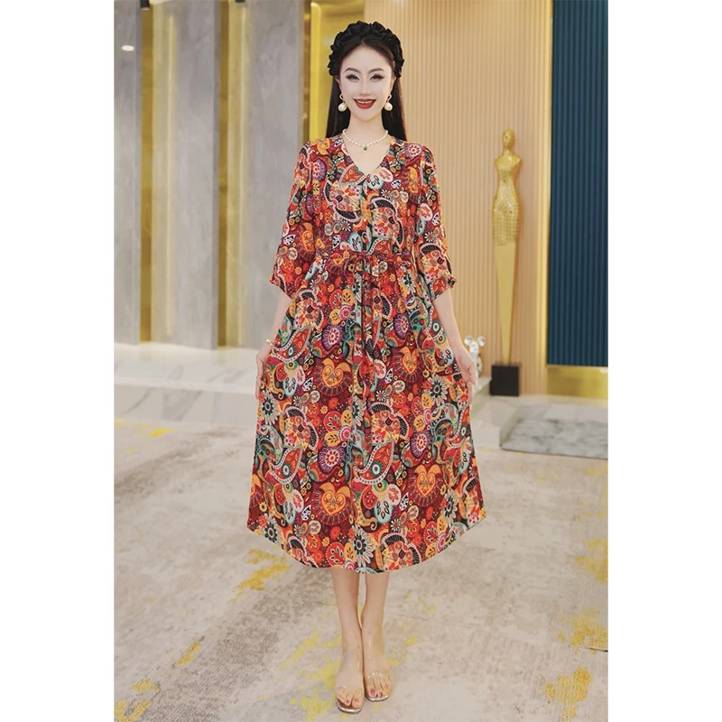 【欧娅】连衣裙女夏季新款显瘦时尚洋气女装气质高级印花长裙子2509