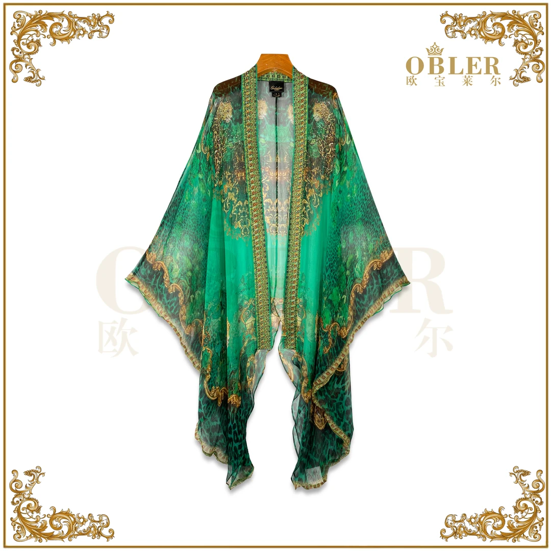 【欧宝莱尔】OBLE2024新款时尚国风真丝夏季女装连衣裙 305-24298