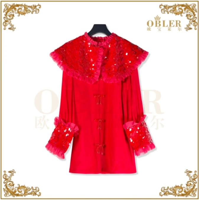 OBLE2024春装新款女装裙设计师款亮片上衣裙61-6726半生