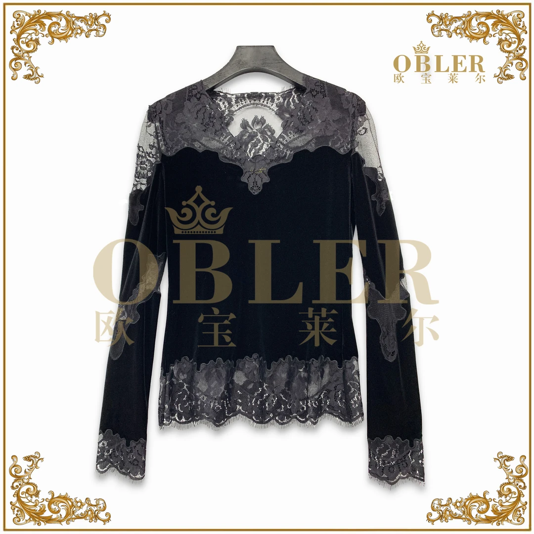 【欧宝莱尔】新款时尚气质蕾丝拼接上衣305-24944