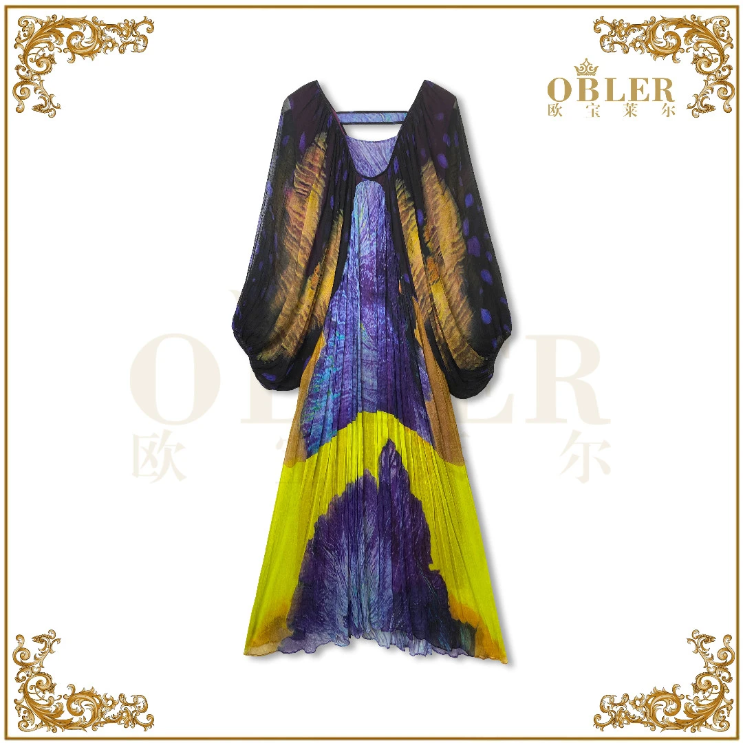 【深海】OBLE欧宝莱尔2025轻奢优雅莫奈花园风新款连衣裙330-6106-2