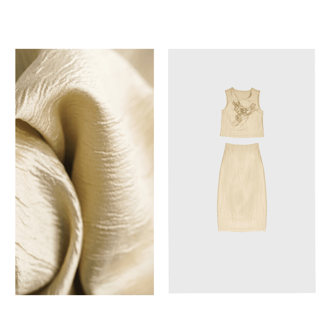 【玫瑰花蕾套装】立体花朵小衫+高腰半身裙时尚套装