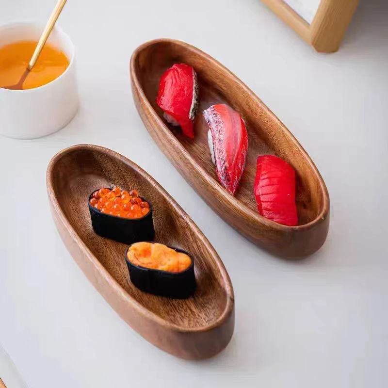 胡桃木船型沙拉碗果盘木制创意家用酒店调味碟无漆