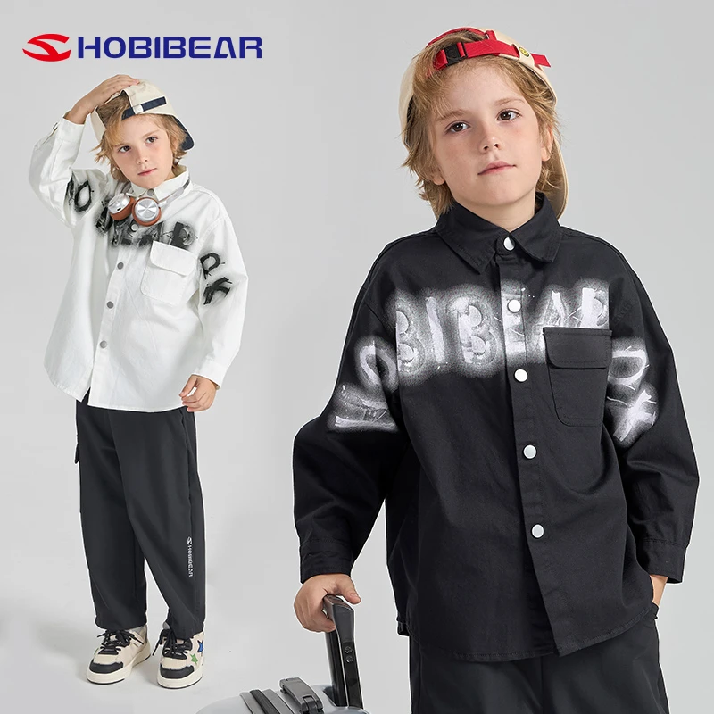 HOBIBEAR/哈比熊童装新款春秋潮流男童衬衫宽松简约时尚字母上衣