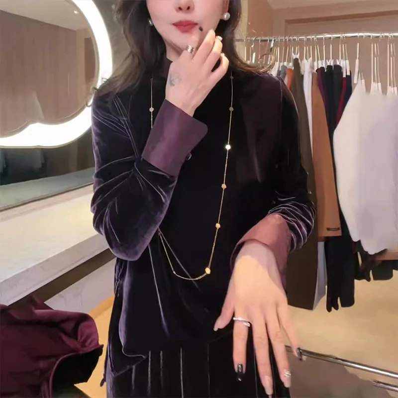 法式立领衬衫女士秋冬2025新款内搭高级感高端洋气丝绒打底衫上衣