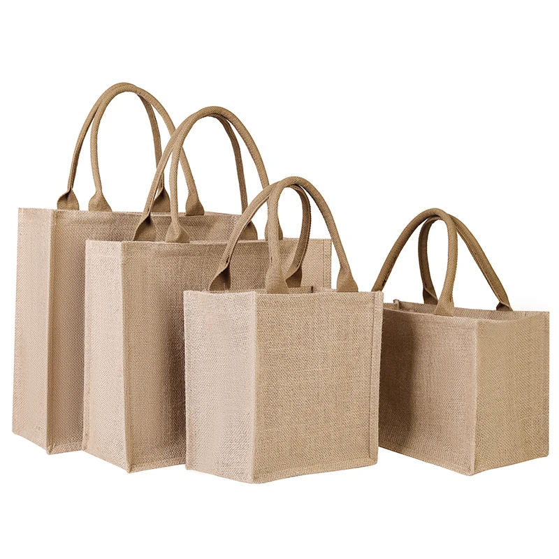 空白手绘黄麻手提袋覆膜袋大容量敞口通勤女士手拎包