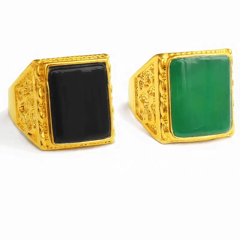 合金戒指 精品四方黑绿马鞍戒指