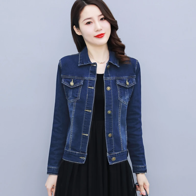 抖音网红同款春秋新款牛仔衣大码弹力牛仔外套女短款百搭修身显瘦