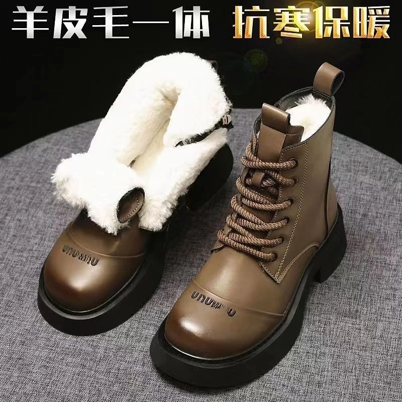 东北抗寒大棉靴女皮毛一体雪地靴厚底加绒加厚保暖马丁靴